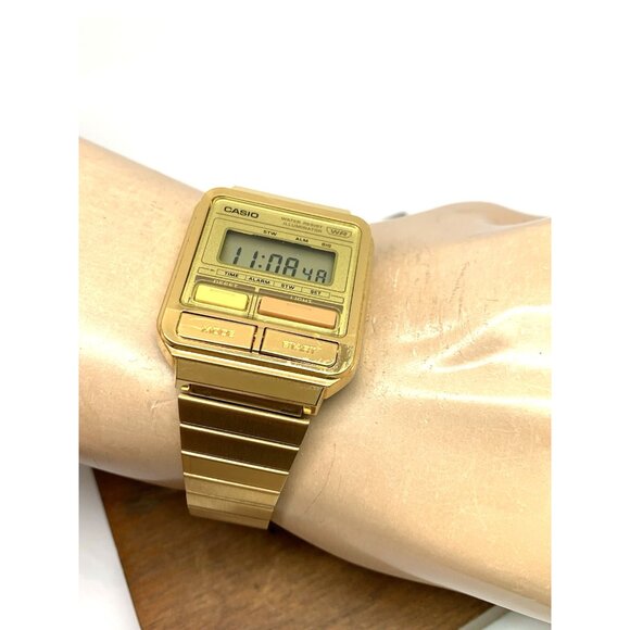 Casio Men's Watch A120WE Quartz Retro Digital Gold Stainless Steel 33mm - Picture 5 of 13